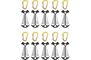 NACETURE Deck Anchors Pegs With Carabiners - Tie Down Anchor Rope Tensioner | Rope Tent Tie Down Stakes Clips, Canopy Tent Anchors Outdoor camping tent accessories 10 Pack (Black)