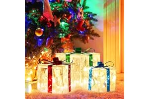 Joyoldelf Set of 3 Light Up Present Boxes, 60 LEDs Christmas Decorations Parcels Lights, Xmas Tree Decorations, Boxes