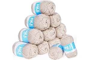 ILAUKE Fil à Tricoter,12 x 50g/pelote Boules de Fil Tressé à la Main- Fil à Crochet 100% Acrylique pour Tricot, Classique Adulte ou Bébé Ultra Doux pour Tout Projet de Tricot et Crochet(Café Clair)