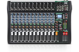 XTUGA Table De Mixage, Table Mixage Audio USB Table de Mixage DJ 12 Pistes Bluetooth MP3 Egaliseur 3 Bandes Interface USB/Audio Alimentation Fantôme 48V(CT120)