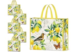 Nymphfable 5 Paczek Torby Na Zakupy Wielokrotnego UżYtku Cytryny Ptak Motyl Zmywalne Torby Na Zakupy Tkaninowa Torba Na Zakupy