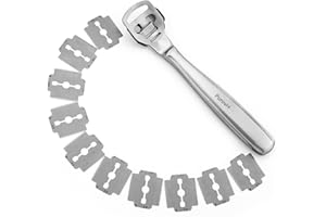 Purovi® TAGLIACALLI per Rimuovere Calli e DURONI | Acciaio Inox | 10 lamette di Ricambio Incluse | Pedicure Facile e Veloce