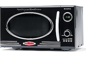 Nostalgia Retro Mikrowellenofen für die Arbeitsplatte – Großes 800-Watt-Modell – 25 Liter – 12 vorprogrammierte Kochprogramme – Digitaluhr – Küchenapparate – Schwarz