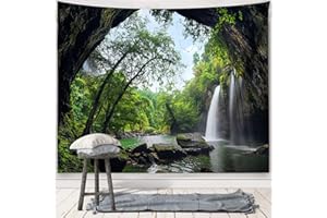 Wycian Wandteppich Wasserfall, Wandbehang Höhle Tapestry Nature Tapisserie Dschungel Wandteppich Landschaft Wald Wandtuch Klein Wald Mikrofaser 150x130cm