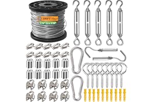 Roxanned 30M 304 Stainless Steel Catenary Wire Rope Kit | Heavy-Duty 2mm PVC Coated Garden Wire with M5 Turnbuckles & Vine Eyes for Climbing Plants, Trellis, Outdoor Light & Picture Hanging