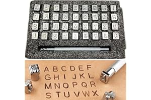 KEWAYO 37 Pezzi Timbro per Pelle Timbro in Rilievo Punzoni per Metallo 6,5mm Timbri Alfabeto A-Z e Numero 0-9 Timbri in Metallo Punzoni Numerici per Metallo con Maniglie per DIY Artigianato in Pelle