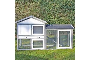 LITTLE CROFT Rabbit Hutch Thumper House Outside Pen for Bunny, Pitch Roof, Wood with Rust Resistant Mesh Outdoor Rabbit, Small Pet Home Cage, Easy Clean