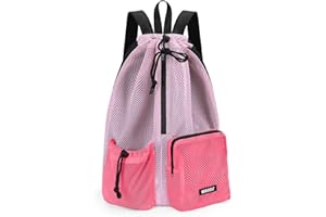WANDF Swim Bag Mesh Backpack with Wet Dry Compartment, Waterproof Drawstring Sports Bag for Men Women, Large Gym Swim Beach Bag for Workout, Pool, Travel, PE Kit