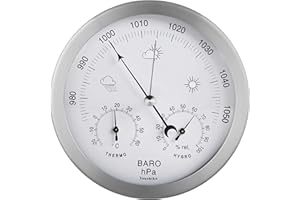 Youshiko 3 in 1 (Latest 2025 Version) Weather Station for Indoor and Outdoor use, diameter 14 cm, Barometer Thermometer Hygrometer with stainless steel frame
