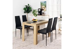 FURNITABLE Esstisch mit 4 Stühlen Esszimmergruppe, 4er Set Esszimmerstühle und Rechteckig Holztisch Essgruppe für Wohnzimmer Küche Büro (110 * 70cm Tisch+4 Schwarz Stühle)