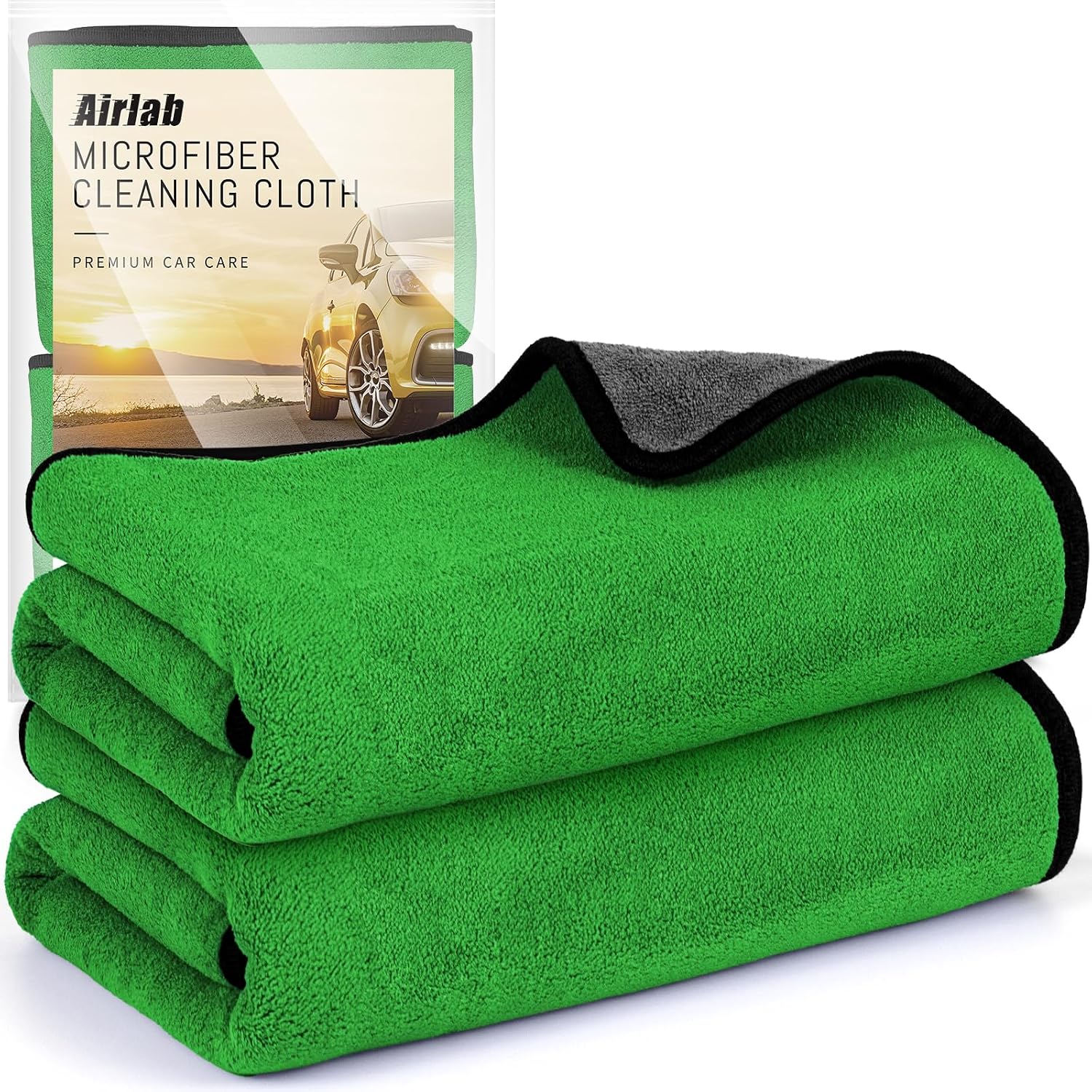 Airlab 2 x microvezeldoek voor het drogen van de auto, 90 x 60 cm, XXL, super absorberend, krasbestendig, polijsten, detail, auto, motorfiets, raam, badkamer, professioneel reinigingsdoekje