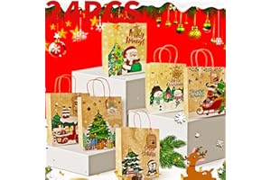 WDJLNZB 24 PiezasBolsas Regalo Navidad, Bolsas de Regalos de Fiesta de Navidad de Papel Kraft Bolsas Navidad Chuches Reutilizables Bolsas de Kraft Plegable de Navidad para Compras, Regalos, Bolsos de Fiesta