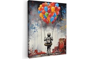MuchoWow© Quadri Moderni Camera Da Letto 50x70 cm Foto Quadro Con Cornice Decorazioni Parete Soggiorno Stampa Su Tela Moderna Casa Salotto PosterRagazzo - Palloncini - Edifici - Arte