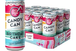 Candy Can, Birthday Cake, Fizzy Drink, Nostalgic American Soda Flavours, Sugar Free, Sparkling Pop Cans (330ml x 12 Pack)