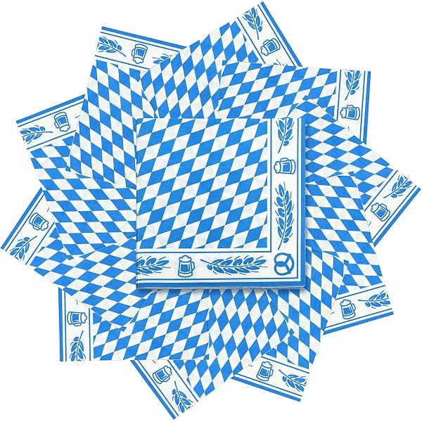 Sovie HORECA Servietten BAVARIA 40x40 Cm - 3-lagiges Tissue, 100 Stück, Blau-Weißes Rautendesign - Für Oktoberfest & Events