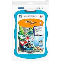 Ardoise Écolier BIC Velleda Double Face Mario Kart - 20x31 Cm Avec Marqueur Effaçable Et Effacette Bleu, Lot De 1
