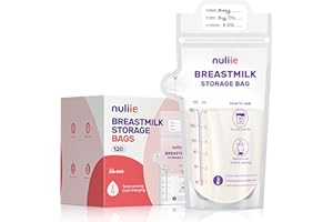 Nuliie 120pcs Breast Milk Storage Bag, Temp-Sensing Milk Storage Bags Breastmilk, 180 ml BPA Free, Presterilized, No-Leak Milk Bags Breastfeeding, Self Standing for Refrigeration and Freezing