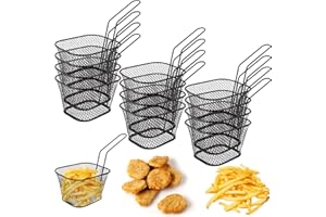 GOMETY 12 cestas para patatas fritas de acero inoxidable, pequeñas cestas para servir con asa, cesta para patatas fritas, cesta para patatas fritas, cesta para freír patatas fritas (negro)