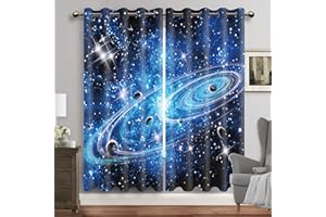 HYFBH Violet Galaxie fenêtre Rideaux Espace planète oeillet Rideau occultant Univers étoiles Rideaux pour Chambre étoilé forêt Rideaux WxH/2x70x170cm Rideaux occultant