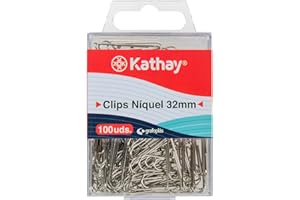 JIOBBO Kathay 86400180. Caja de 100 Clips, 32mm, Niquel, Color Plata