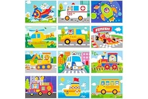 Barlone Pack of 12 Foam Rubber Mosaic Adhesive Pictures Craft Set for Children's Transport Stickers, 3D EVA Foam Stickers, Self-Adhesive Creative Set as a Gift or for Children's Birthday Parties