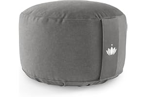 LOTUSCRAFTS Coussin de méditation, hauteur d'assise 20 cm, modèle Lotus rond, coussin de yoga, yoga bolster, housse en coton lavable, rembourrage d'épeautre, Certifié GOTS