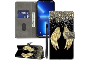 GLANDOTU Lederhülle für Samsung Galaxy A55 5G Hülle, Kartensteckplätzen Muster Flip Motive Wallet Handyhülle Tasche Case Schutzhülle Kompatibel mit Samsung A55 5G Hülle - Goldene Flügel