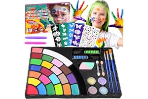 WIOONI Kinderschminke Set, 24 Farben Body Painting Fluoreszenz Face Paint, Theaterschminke Faschingsschminke für Kinder Cosplay Weihnachten Karneval Halloween Ostern Themenpartys