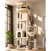 Globlazer XXL High 213 cm Tree Scratching Post with 2 Large Nests, 55 x 45 cm Padded Platforms, Top Hanger, Basket, Kitten Ca