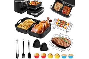 SMGBWAY Accessoires air fryer ninja dual 10,4L, 15PCS Accessoires Air Fryer pour Ninja Foodi Double Zone AF500EU, Accessoires pour Friteuse à Air avec Moule Silicone, Grill, grille vapeur, pinceau à huile