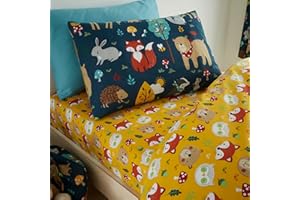 Happy Linen Company Girls Boys Kids Woodland Friends Animals Navy Blue Standard Reversible Extra Pair Of Standard Pillow Cases