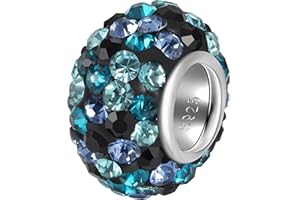 ANDANTE-Stones 925 Sterling Silber Kristall Strass Bead Charm * Shiny Night * Blau Türkis Schwarz Element Kugel für European Beads + Organzasäckchen