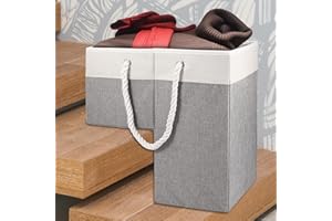 OROMYO Cesta plegable para escaleras, con asas y placa de apoyo, cesta de almacenamiento para escaleras, en forma de L, organizador para ropa, juguetes, artículos del hogar (gris)