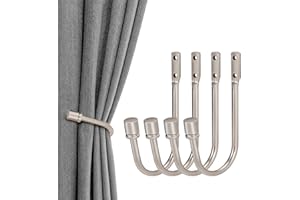 CHIHUTOWN 4 Pcs Curtain Holdbacks, Wall Mounted Metal Drapery Tiebacks, Decorative Curtain Tieback Hook, Heavy Duty Metal Window Drapery Holder, Silver