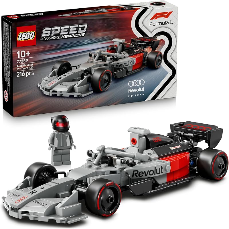 LEGO Speed Champions Audi Revolut F1 Team R26 Rennwagen Spielzeug - Modellbauset mit sammelbarer Rennfahrer Minifigur - Geburtstagsgeschenk für Jungen ab 10 Jahren & jugendliche Motorsportfans - 77259