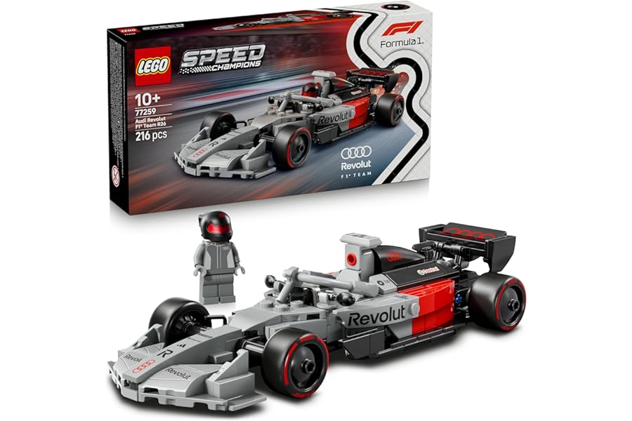 LEGO Speed Champions Racing Car Audi Revolut F1 Team R26 Toy – Model Kit with Collectible Pilot Minifigures – Gift for Children from 10 Years and for Motorsport Fans – 77259
