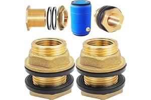 Begpoee 2 Piezas Conector de Tanque de Agua de Latón, Rosca para Barril de Agua, Con Rosca Exterior de 3/4 Pulgadas x Rosca Interior de 1/2 Pulgadas, Para Grifos, Baldes y Tanques de Agua(Amarillo)