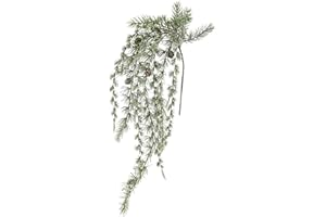 Flair Flower Kieferzweig hängend Zapfen Schnee 65cm Kieferhänger geeist Girlande Tannengirlande Kette Adventskranz Zubehör Kranz Weihnachtsdekoration Kunsttanne Hängepflanze,256941GNW,Grün