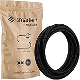 smartect 2 Wire Textile Cable (2 x 0.75 mm&sup2;) in Black, 5 Metres | Vintage Electric Cable Lamp Rope with Textile Coating for Y