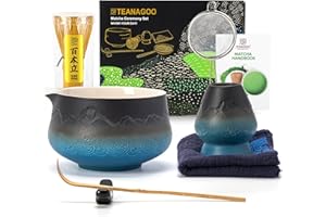 ‎TEANAGOO TEANAGOO Trzepaczka do matchy (7 elementów) Zestaw do matchy Mtacha Zestaw do matchy Miska z dzióbkiem Bambusowa trzepaczka do matchy (chasen) Łyżka do matchy .N33, kolor granatowy gradientowy