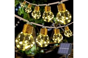 iShabao Solarne Lańcuchy Zewnętrzne 8M 160 LED, 16 Żarówek Ogrodowe 8 Trybów Wodoodporne IP65 na Drzewo, Taras, Podwórko (Ciepła Biel)