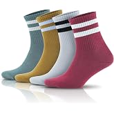 GoWith 3-Piece-4 Cotton Colorful Striped Wick College Sports Women Socks, Women's Tennis Socks 2501