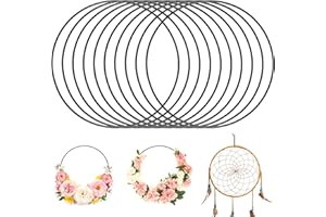 Yimomoyi 10 Piezas Anillos de Metal Corona, 20CM Anillos de Aro Floral, Aros de Metal para Manualidades para DIY, Aros MetáLicos para Atrapasueños, Anillas Tejidas, Decoración de Boda (20CM-Negro)