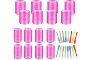 ‎GZGXKJ GZGXKJ 32 Pcs Lockenwickler Selbsthaftend Set Selbsthaftende Haftwickler 2 Größen 8 Stück 40mm/ 8 Stück 30mm Lockenwickler Groß Locken und 16 Stücke Entenschnabel Haarnadeln für Salon Friseur Rosa