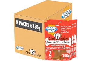 Good Boy Chewables Peanut Butter Medium Bones- Natural Dog Treats - Low Fat & Rawhide Free - Bulk Box - 8 x 158g