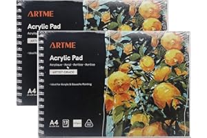 Artme Podkładka akrylowa A4 (2 sztuki) – 12 arkuszy / 400 g/m² bardzo ciężka / tłoczona na zimno / bezkwasowa do różnych mokrych i suchych nośników – wysokiej jakości podkładka do rysowania, szkicownik, malowanie akrylowe i gwaszowe