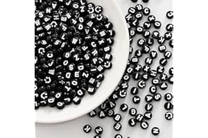 Iudsu 1000 Stück Perlen mit Buchstaben Set, 7mm Schwarz (A-Z) Diy buchstabenperlen Acrylperlen, mit 600cm Unsichtbare Nylonschnur Perfekt für Armbänder, Halsketten und zur Sehtraining