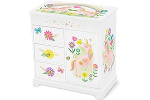 GIGGLE & HONEY Muzyczna Szkatułka na Biżuterię dla Dziewczynek - Pozytywka z Szufladami, Prezenty Księżniczka na Urodziny