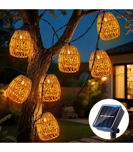 Guirlande Lumineuse Solaire Extérieure 10 LED En Rotin - Guirlande Lumineuse Boules Blanc Chaud Pour Balcon, Jardin Et Terrasse
