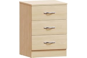 VIDA DESIGNS Home Discount - Mesita de Noche de 3 cajones, con Tiradores y guías de Metal, de Madera de Pino.